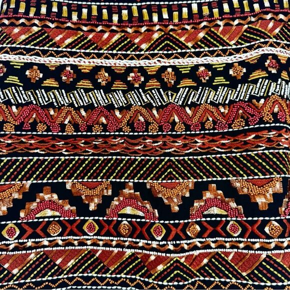 H&M Black Rust Orange Tribal Aztec Embroidered Breaded Mini Statement Skirt NEW - Picture 10 of 16